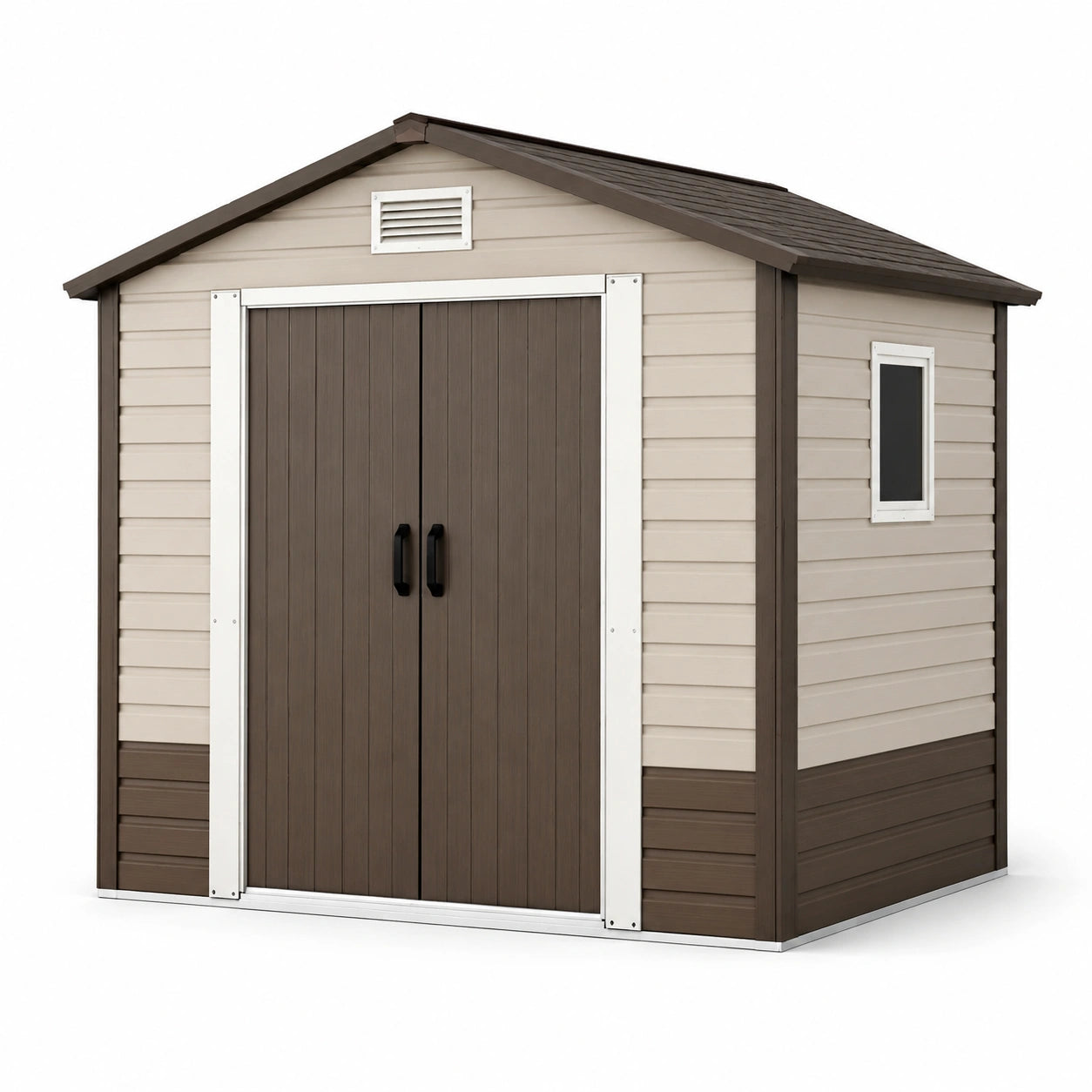 Abri de jardin en plastique polyéthylène beige/marron avec fenêtre 213x239x230 cm