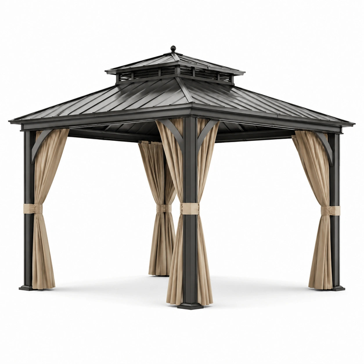 Tonnelle en aluminium et acier avec rideaux en polyester 3x3m