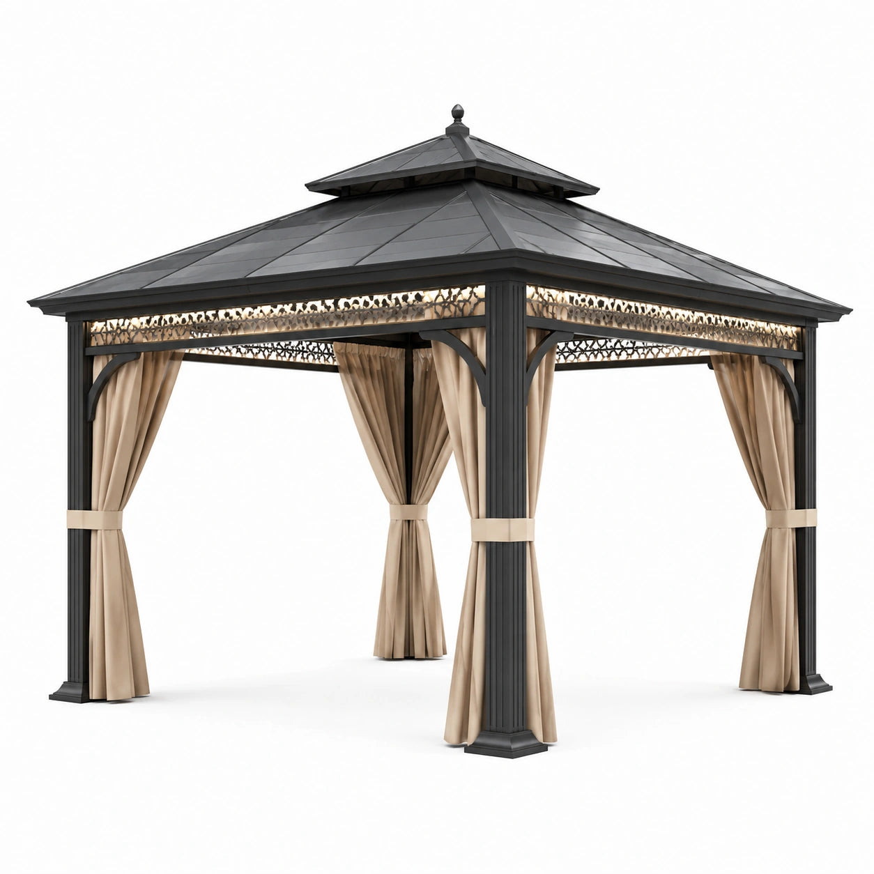 Pavillon en aluminium avec toit en acier et rideaux 3x3 m