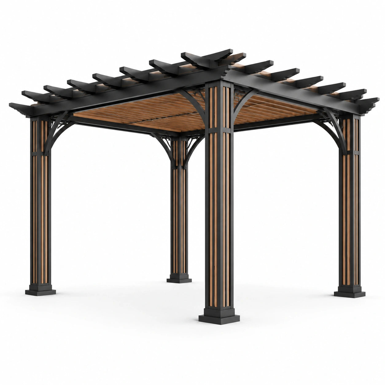 Pergola d'extérieur en aluminium et bois noir avec lattes 300x300 cm