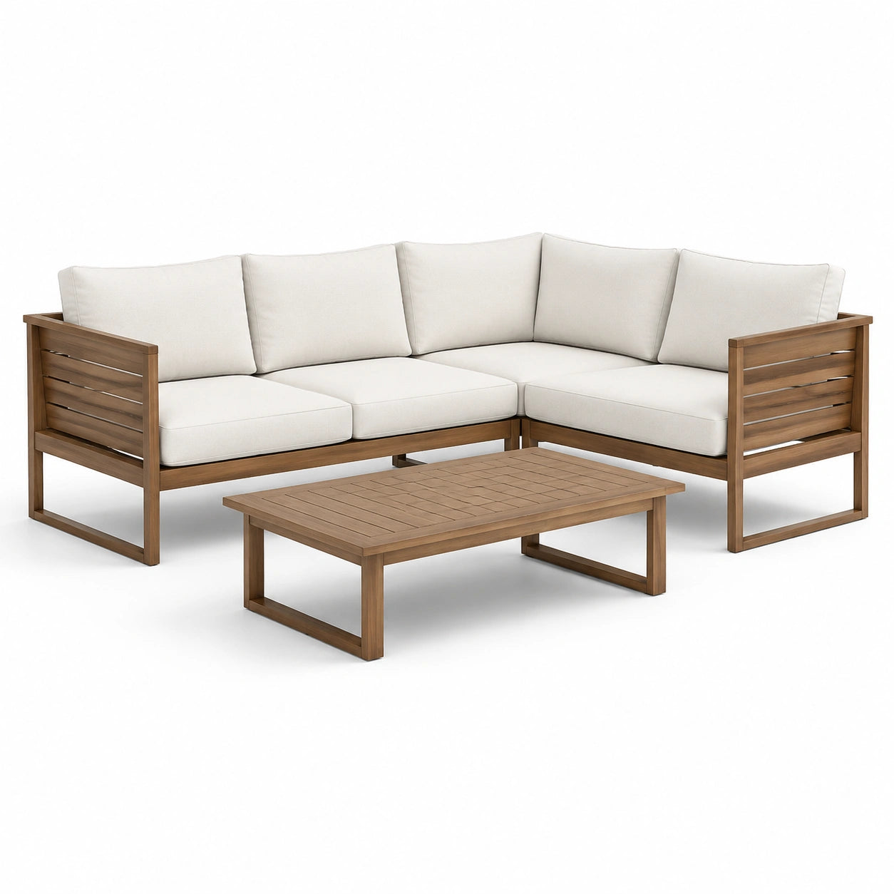 Ensemble de salon de jardin en bois d'acacia avec coussins en polyester beige